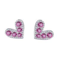 Sterling Silver Stud Earring, 925 Sterling Silver, Heart, platinum plated, for woman & with cubic zirconia 
