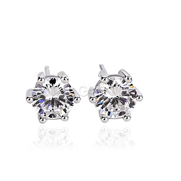 Sterling Silver Stud Earring, 925 Sterling Silver, platinum plated, different size for choice & for woman & with cubic zirconia, Sold By Pair