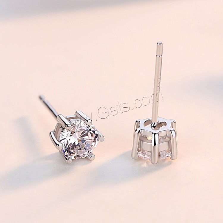 Sterling Silver Stud Earring, 925 Sterling Silver, platinum plated, different size for choice & for woman & with cubic zirconia, Sold By Pair