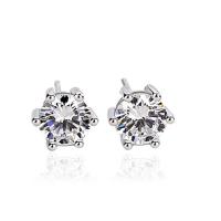 Sterling Silver Stud Earring, 925 Sterling Silver, platinum plated & for woman & with cubic zirconia 