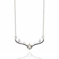 Cubic Zirconia Sterling Silver Necklace, 925 Sterling Silver, with 2.3inch extender chain, Antlers, platinum plated, for woman & with cubic zirconia Approx 16.9 Inch 