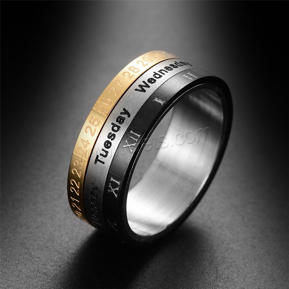 Нержавеющая сталь Человек палец кольцо, нержавеющая сталь, Другое покрытие, с рисунками цифры & разный размер для выбора & с письмо узором & Мужский, продается PC