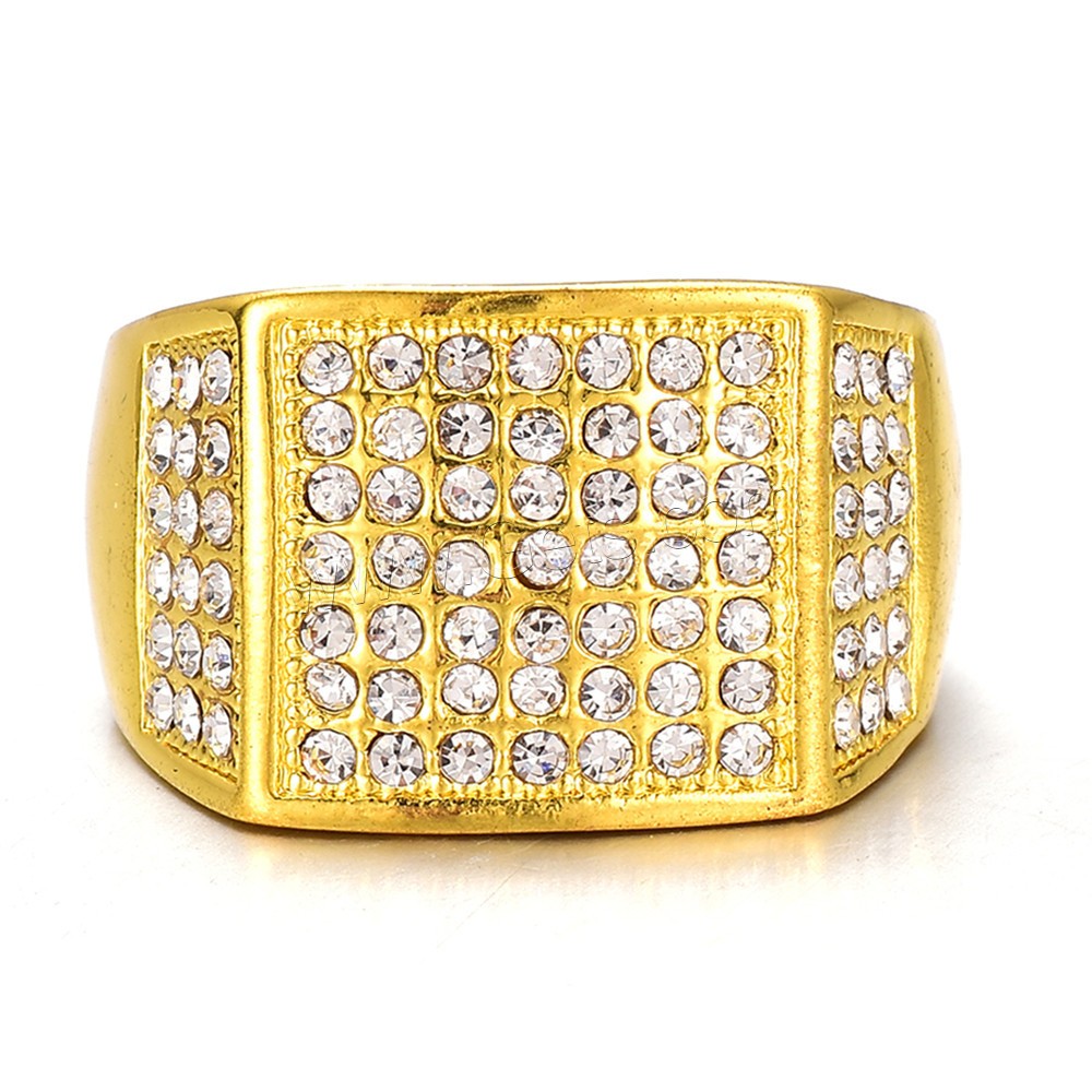 aleación de zinc anillo, chapado en color dorado, diverso tamaño para la opción & para hombre & con diamantes de imitación, 18mm, Vendido por UD