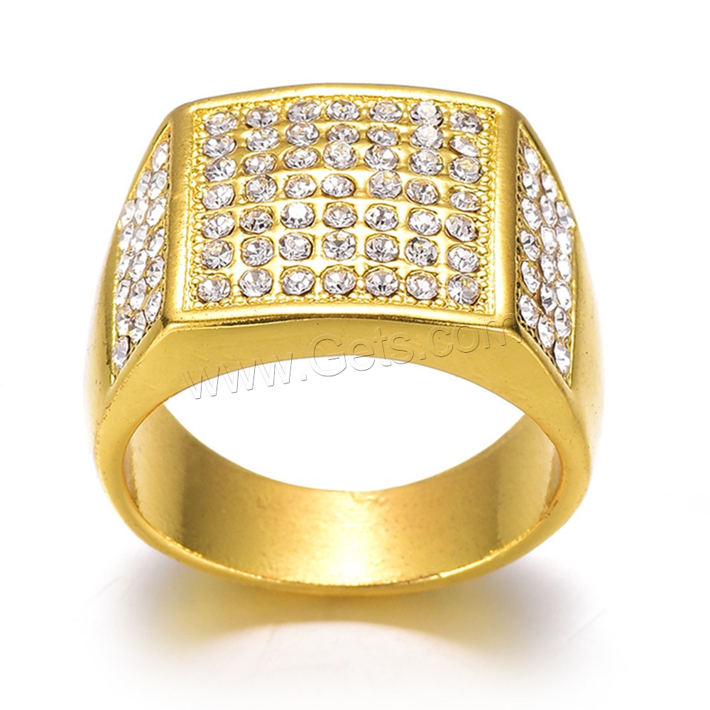 aleación de zinc anillo, chapado en color dorado, diverso tamaño para la opción & para hombre & con diamantes de imitación, 18mm, Vendido por UD