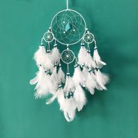 Fashion Dream Catcher, Feather, with Cotton Thread & Velveteen & Synthetic Resin & Wood & Iron, white 