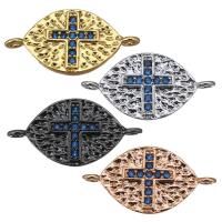 Cubic Zirconia Micro Pave Brass Connector, Horse Eye, plated, with cross pattern & micro pave cubic zirconia & 1/1 loop Approx 1.5mm 