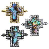 Cubic Zirconia Micro Pave Brass Connector, with Abalone Shell, Cross, plated, mosaic & micro pave cubic zirconia & 1/1 loop Approx 1mm 