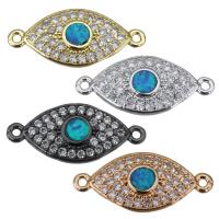 Brass Connector, with Opal, Horse Eye, plated, micro pave cubic zirconia & 1/1 loop Approx 1mm 