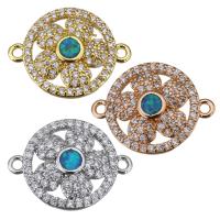 Brass Connector, with Opal, Flower, plated, micro pave cubic zirconia & 1/1 loop Approx 1mm 