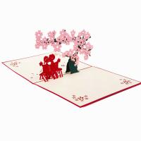 Greeting Card, Paper, Oriental Cherry, handmade, with envelope & 3D effect 