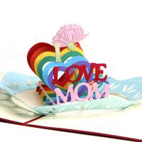 Greeting Card, Paper, Heart, I love mom, handmade, with envelope & 3D effect 