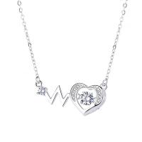 Cubic Zirconia Sterling Silver Necklace, 925 Sterling Silver, with 2inch extender chain, Heart, platinum plated, adjustable & oval chain & with cubic zirconia Approx 17 Inch 