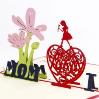 Greeting Card, Paper, I love mom, handmade, with envelope & 3D effect 