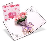 Greeting Card, Paper, Carnation, word love mom, handmade, with envelope & 3D effect 