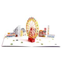 Greeting Card, Paper, Ferris Wheel, handmade, with envelope & 3D effect 