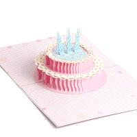 Greeting Card, Paper, Cake, word Happy Birthday, handmade, with envelope & 3D effect 