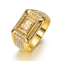 Zinc Alloy Finger Ring, gold color plated & for man & with rhinestone 
