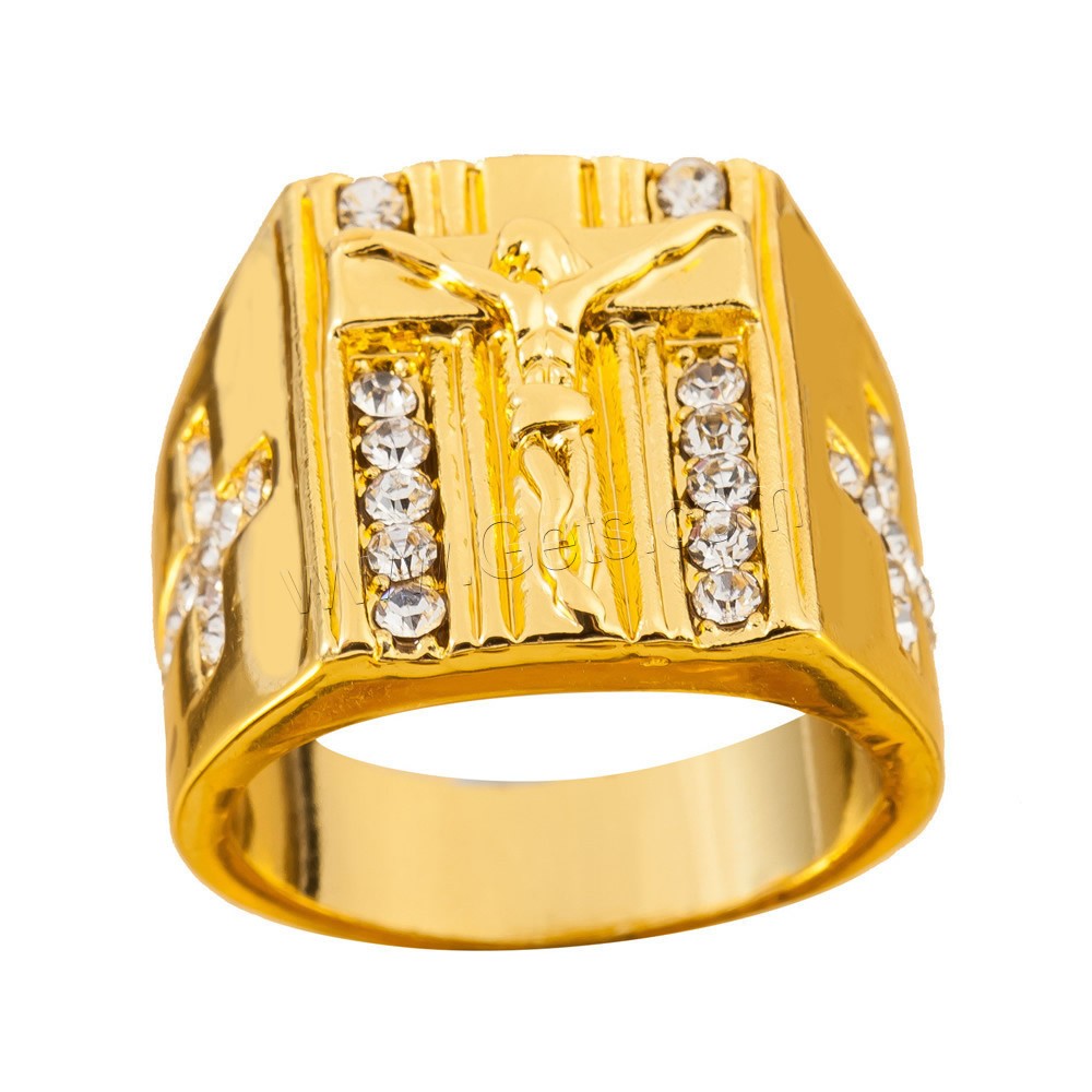 Zinc Alloy Finger Ring, 18K gold plated, different size for choice & for man & with rhinestone, 19mm, Sold By PC