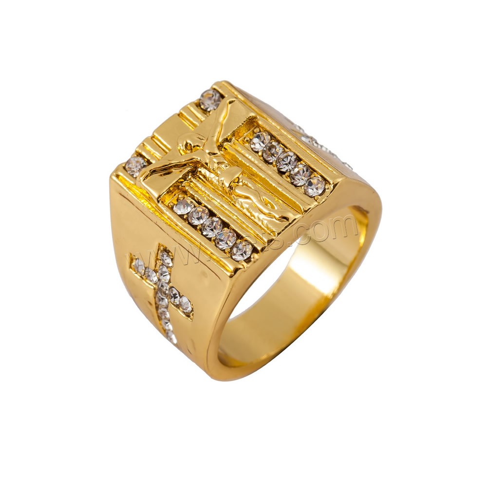 Zinc Alloy Finger Ring, 18K gold plated, different size for choice & for man & with rhinestone, 19mm, Sold By PC