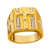 Zinc Alloy Finger Ring, 18K gold plated & for man & with rhinestone, 19mm 
