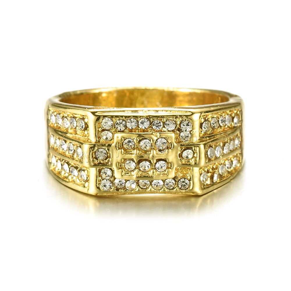 Zinc Alloy Finger Ring, gold color plated, different size for choice & for man & with rhinestone, 9.4mm, Sold By PC