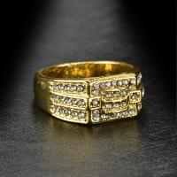 Zinc Alloy Finger Ring, gold color plated & for man & with rhinestone, 9.4mm 
