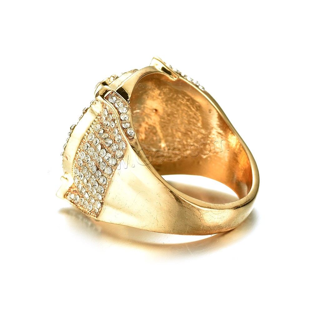 Zinc Alloy Finger Ring, gold color plated, different size for choice & for man & with rhinestone, 21.8mm, Sold By PC