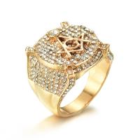 Zinc Alloy Finger Ring, gold color plated & for man & with rhinestone, 21.8mm 