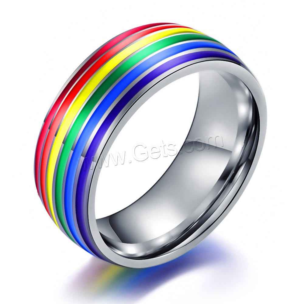 Titanium Steel Finger Ring, Unisex & different size for choice & enamel, original color, 8mm, Sold By PC