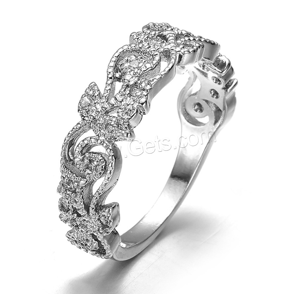 Rhinestone Brass Finger Ring, silver color plated, different size for choice & for woman & with rhinestone & hollow, 6mm, Sold By PC
