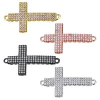Cubic Zirconia Micro Pave Brass Connector, Cross, plated, micro pave cubic zirconia & 1/1 loop Approx 2mm 