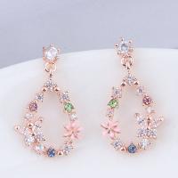 Cubic Zircon Brass Earring, rose gold color plated, for woman & enamel & with cubic zirconia, nickel, lead & cadmium free 