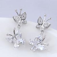 Cubic Zircon Brass Earring, Butterfly, platinum plated, for woman & with cubic zirconia, nickel, lead & cadmium free 