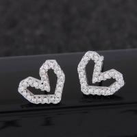 Brass Stud Earring, Heart, platinum plated, micro pave cubic zirconia & for woman, nickel, lead & cadmium free, 10mm 