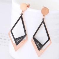 Titanium Steel Drop Earring, with Acrylic, Rhombus, gold color plated, with letter pattern & for woman 