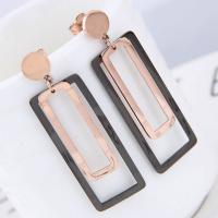 Titanium Steel Drop Earring, with Acrylic, Rectangle, gold color plated, for woman 