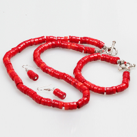 Coral Jewelry Set, bracelet & necklace, brass earring hook, platinum color plated, for woman, red Approx 18.9 Inch 