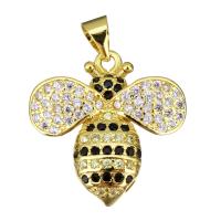 Латунные Подвески в форме животного, Латунь, Пчела, плакированный настоящим золотом, инкрустированное микро кубического циркония отверстие:Приблизительно продается PC