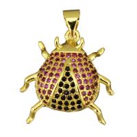 Animal Brass Pendants, Ladybug, real gold plated, micro pave cubic zirconia Approx 