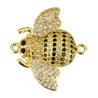 Cubic Zirconia Micro Pave Brass Connector, Bee, real gold plated, micro pave cubic zirconia & 1/1 loop Approx 1.5mm 