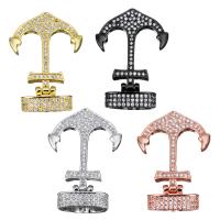 Brass Fold Over Clasp, Anchor, plated, with end cap & micro pave cubic zirconia Inner Approx 