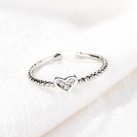 Rhinestone Brass Finger Ring, Heart, platinum plated, for woman & with rhinestone, red US Ring 