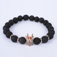 Lava Bead Bracelet, with Zinc Alloy, Crown, plated, Unisex & micro pave cubic zirconia 8mm Approx 7 Inch 