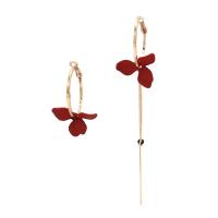 Zinc Alloy Asymmetric Earrings, with Acrylic, Flower, gold color plated, for woman 120mm 