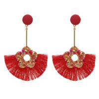 Cotton Cord Tassel Earring, with Sequins & Zinc Alloy, gold color plated, for woman 