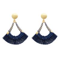Cotton Cord Tassel Earring, with Plastic & Zinc Alloy, gold color plated, for woman 