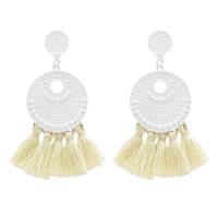 Acrylic Tassel Earring, with Cotton Cord & Zinc Alloy, Geometrical Pattern, silver color plated, Bohemian style & for woman 