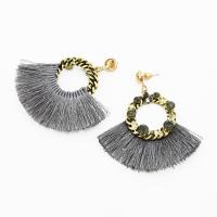 Zinc Alloy Tassel Earring, with Cotton Cord, Geometrical Pattern, gold color plated, for woman & with rhinestone 