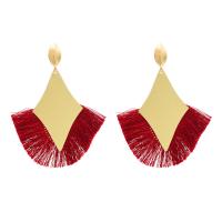 Zinc Alloy Tassel Earring, with Cotton Cord, Rhombus, gold color plated, for woman 