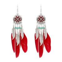 Zinc Alloy Tassel Earring, with Feather, Feather, silver color plated, folk style & for woman & enamel 